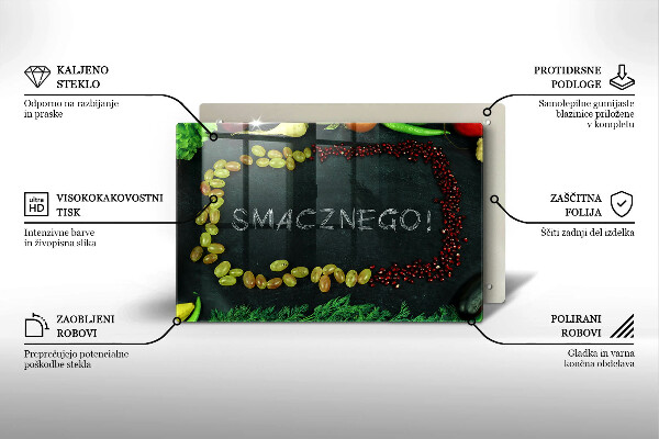 Zaščitna steklena plošča za štedilnik Napis Smacznego!