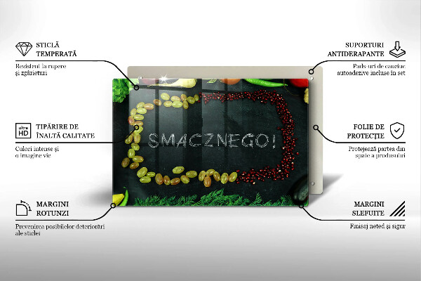 Zaščitna steklena plošča za štedilnik Napis Smacznego!