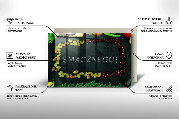 Zaščitna steklena plošča za štedilnik Napis Smacznego!
