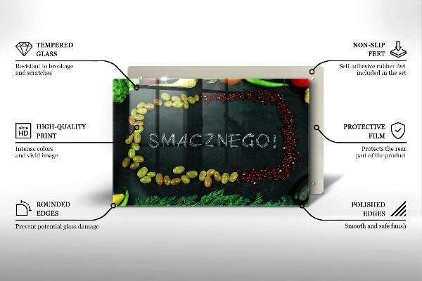 Zaščitna steklena plošča za štedilnik Napis Smacznego!