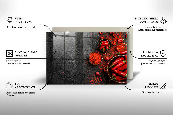 Zaščitna steklena plošča za štedilnik Rdeča čili paprika