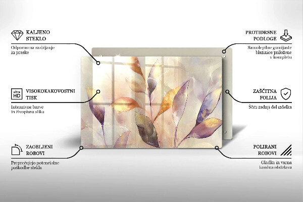 Zaščitna plošča za štedilnik Poslikani boho listi