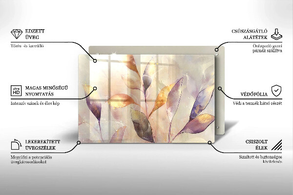Zaščitna plošča za štedilnik Poslikani boho listi