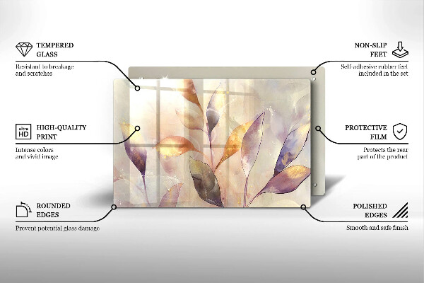 Zaščitna plošča za štedilnik Poslikani boho listi