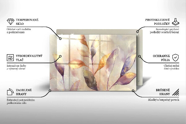 Zaščitna plošča za štedilnik Poslikani boho listi