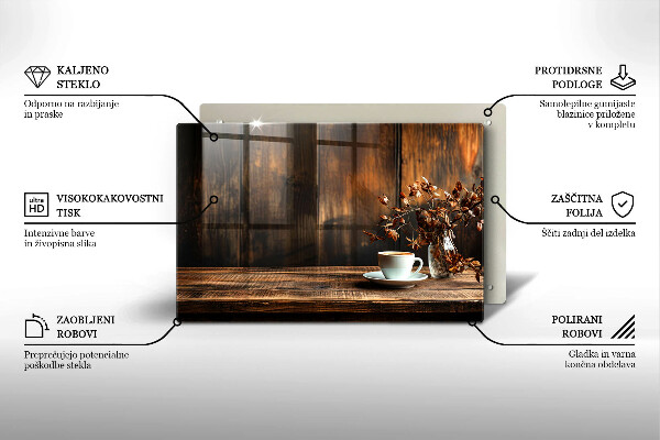 Zaščitna plošča za štedilnik Skodelica za kavo in les