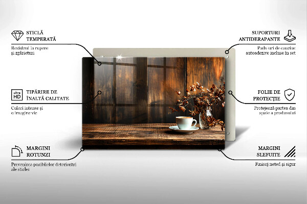 Zaščitna plošča za štedilnik Skodelica za kavo in les