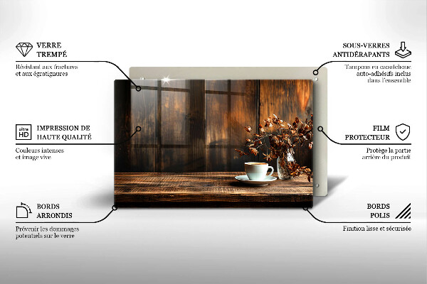 Zaščitna plošča za štedilnik Skodelica za kavo in les