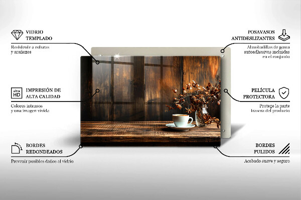 Zaščitna plošča za štedilnik Skodelica za kavo in les