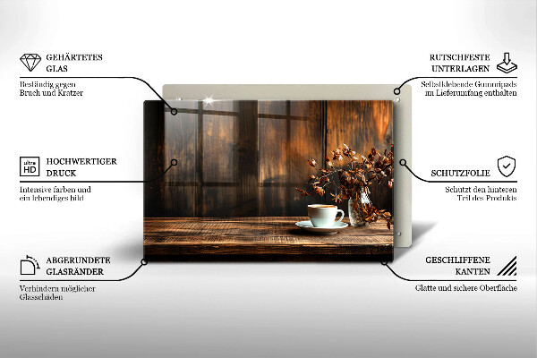 Zaščitna plošča za štedilnik Skodelica za kavo in les