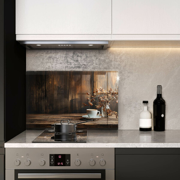 Zaščitna plošča za štedilnik Skodelica za kavo in les