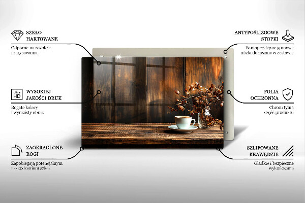 Zaščitna plošča za štedilnik Skodelica za kavo in les