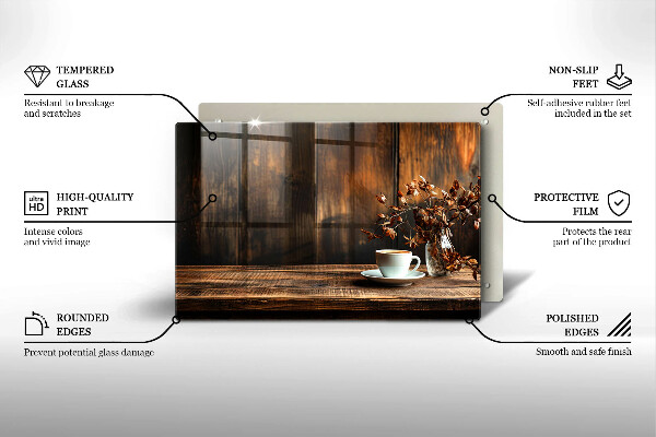 Zaščitna plošča za štedilnik Skodelica za kavo in les