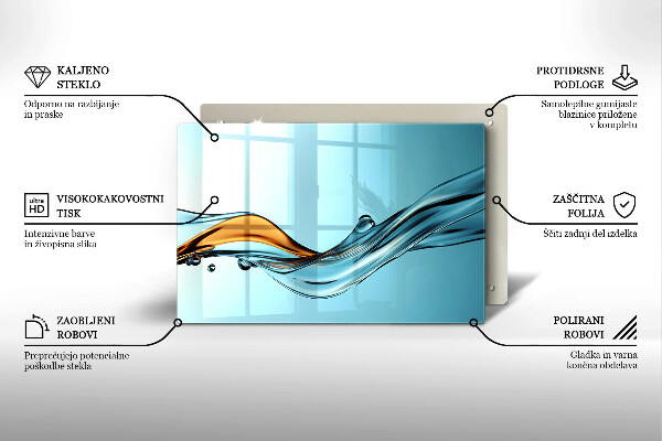 Zaščitna steklena plošča za štedilnik Voda na modrem ozadju