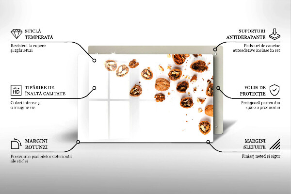 Zaščitna steklena plošča za štedilnik Orehi na belem ozadju