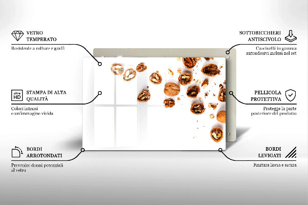 Zaščitna steklena plošča za štedilnik Orehi na belem ozadju