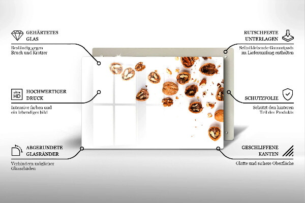 Zaščitna steklena plošča za štedilnik Orehi na belem ozadju