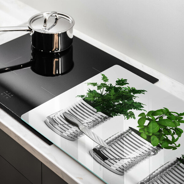 Zaščitna plošča za štedilnik Lončki z zeliščnimi rastlinami