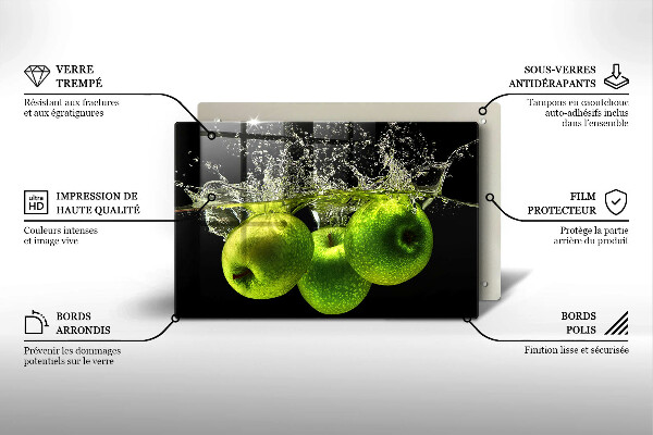 Zaščitna plošča za štedilnik Zelena jabolka in voda