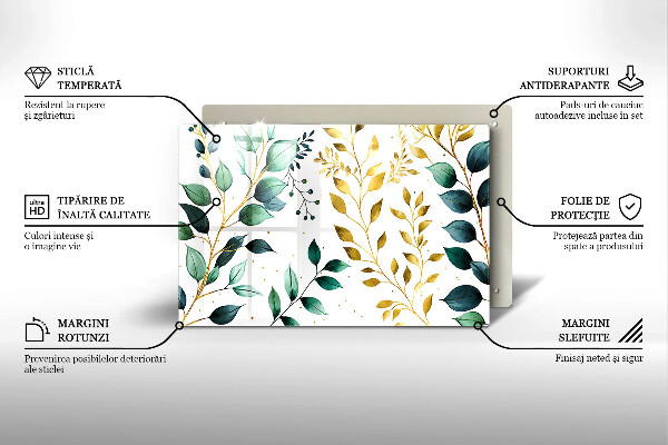 Zaščitna plošča za štedilnik Zeleni in zlati listi