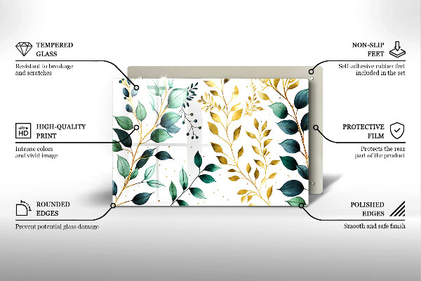 Zaščitna plošča za štedilnik Zeleni in zlati listi
