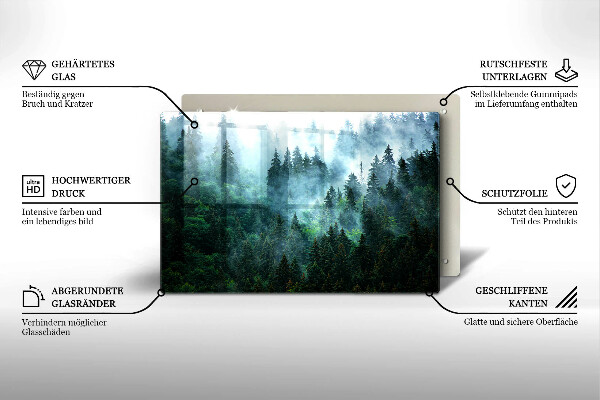 Zaščitna steklena plošča za štedilnik Gozd v megli