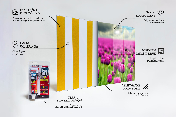 Stenska plošča za kuhinjo Travnik polja rožnatih tulipanov