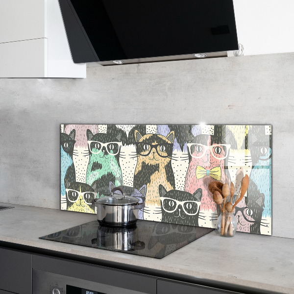 Stenska plošča za kuhinjo Smešna ilustracija mačjega hipsterja