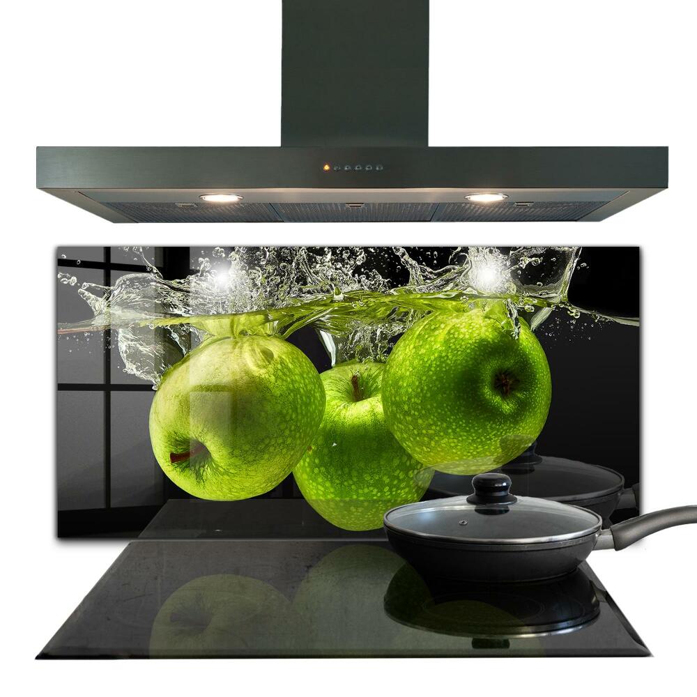 Stenska plošča za kuhinjo Zelena jabolka v vodi