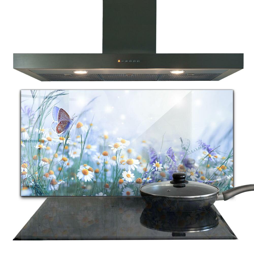 Stenska plošča za kuhinjo Poletna travniška roža metulja