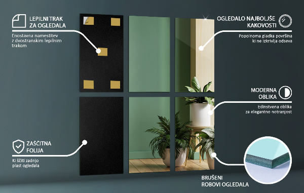Samolepilne zrcalne ploščice 6 kos 30x16 cm