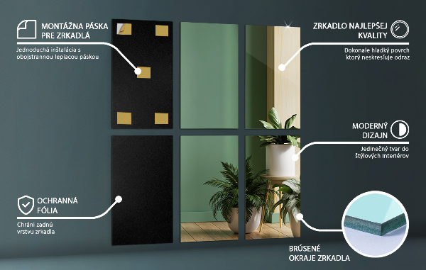 Zrcalne ploščice 6 kos 30x20 cm
