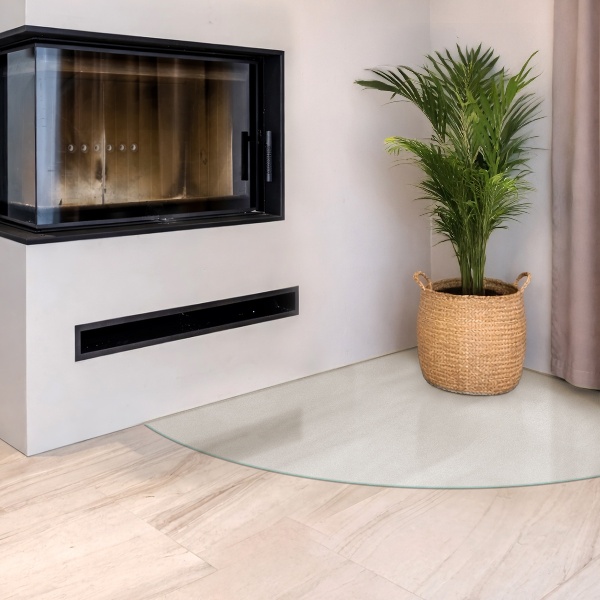 Četrtkroglo polprosojno steklo za pod kamin 100x100 cm