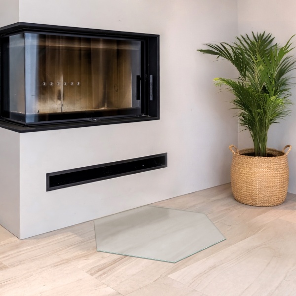 Šesterokotno polprosojno steklo za pod kamin h40 cm