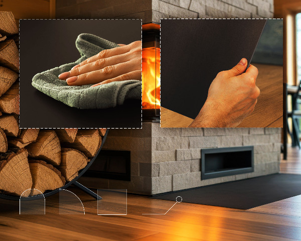 Polkrožna črna podložna plošča za kamin 100x100 cm