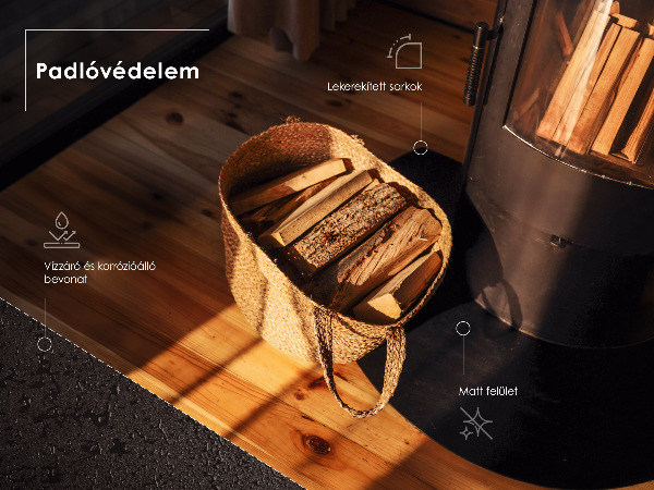 Polkrožna črna podložna plošča za kamin 80x90 cm