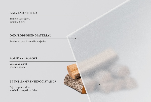 Polovalna polprosojna podložna plošča za kamin 80x70 cm
