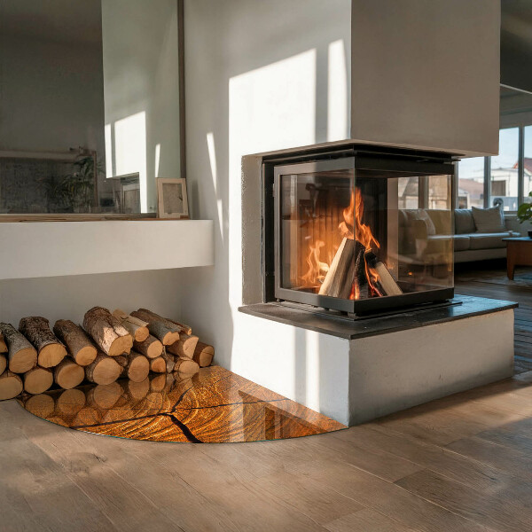 Četrtina kroga ognjevarno steklo za kamin Lesna vlakna v prerezu