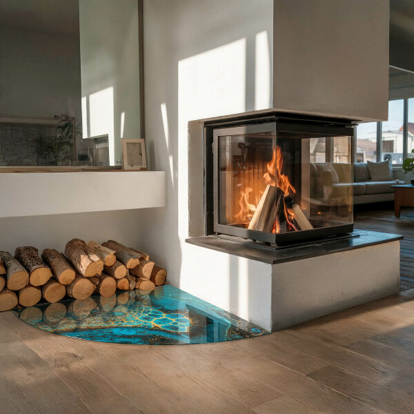 Četrtina kroga steklo za pod kamin Abstraktni organski vzorec