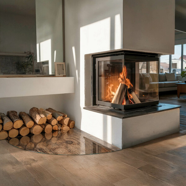 Četrtina kroga steklo za pod kamin Naravni lesni vzorec