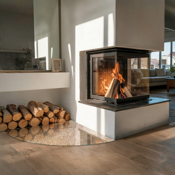 Četrtina kroga kaljeno steklo za pod kamin Tekstura naravnega kamna