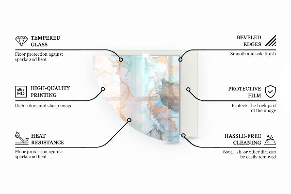 Četrtina kroga kaljeno steklo za pod kamin Tekstura naravnega kamna
