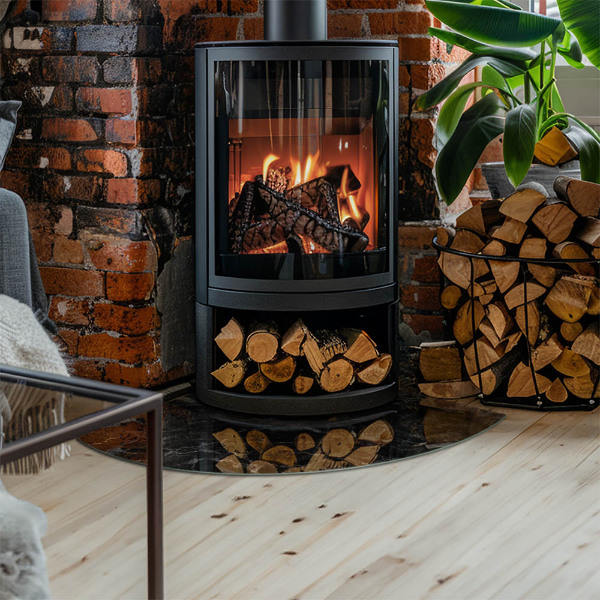 Četrtina kroga steklo za pod kamin Eleganten marmorni vzorec