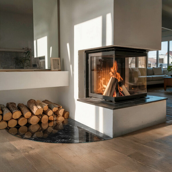 Četrtina kroga steklo za pod kamin Eleganten marmorni vzorec