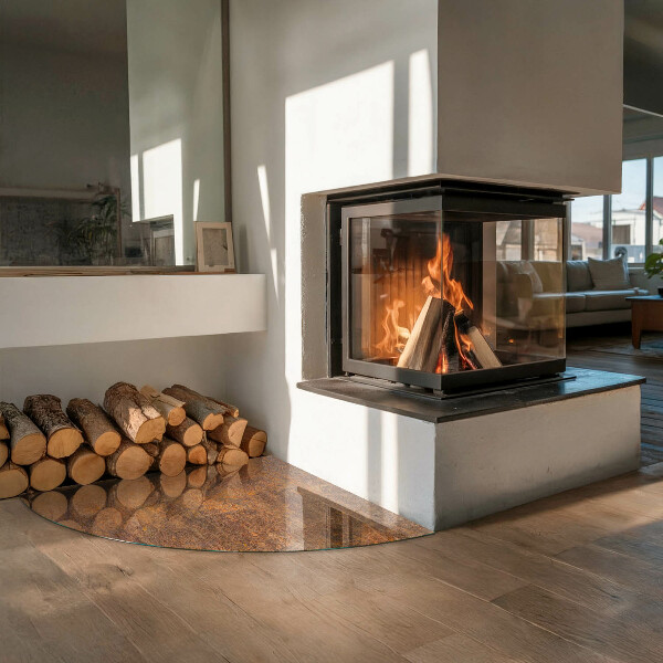 Četrtina kroga steklo za pod kamin Tekstura rje na kovini