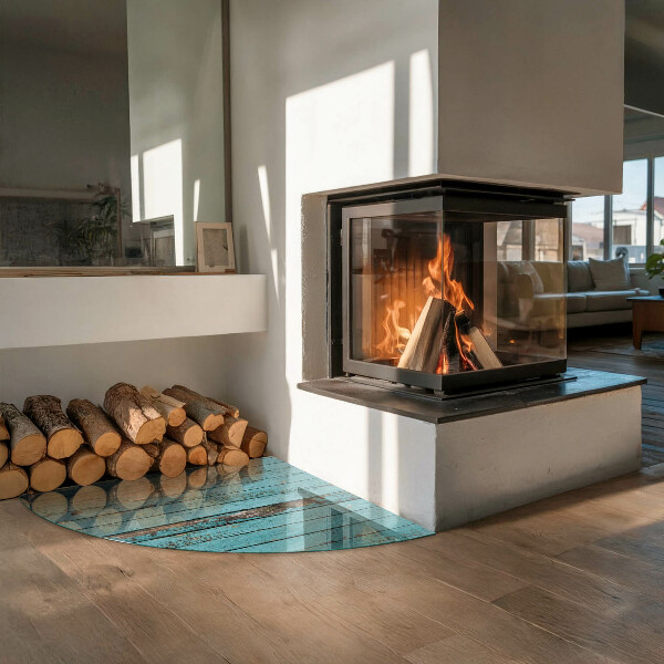 Četrtina kroga kaljeno steklo za pod kamin Deske v rustikalnem slogu