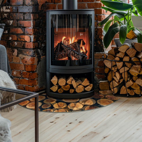 Četrtina kroga kaljeno steklo za pod kamin Škatla z rezanim lesom