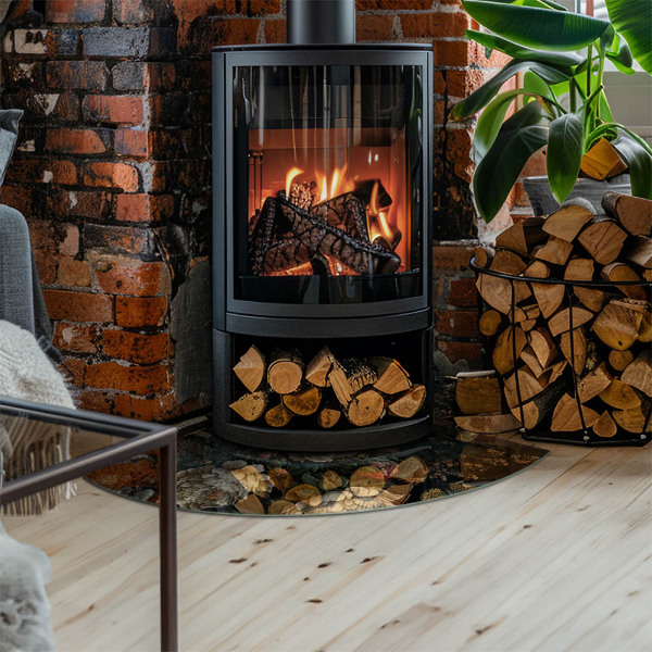 Četrtina kroga ognjevarno steklo za kamin Cvetlični vzorec z metulji