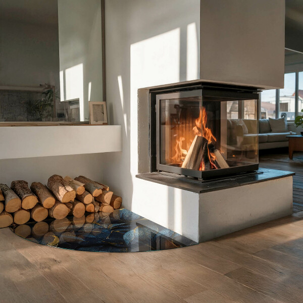 Četrtina kroga ognjevarno steklo za kamin Elegantna tekstura listov