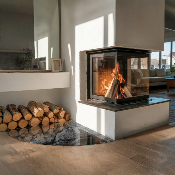 Četrtina kroga ognjevarno steklo za kamin Vzorec naravnega kamna